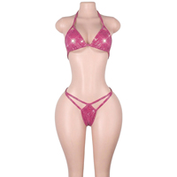 Combinaison deux pièces brillante à pois et sequins avec soutien-gorge et string à lacets, pour adultes, tenue de club, de strip-tease et de performance
