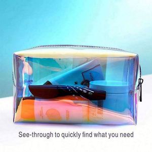 Bolsa de Cosméticos de Viaje Transparente Holográfica con Logotipo Personalizado, Impermeable, de Gran Capacidad, con Cierre de Cremallera de Poliéster Láser - Product Image 3