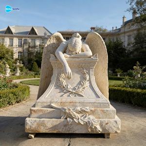 ヨーロッパ産の白い大理石の泣き天使像の墓石、墓碑、墓地用記念碑 - Product Image 6