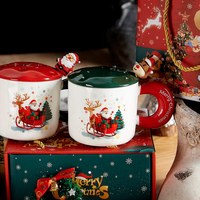 Ensemble cadeau de tasses en céramique de Noël de luxe avec cuillère renne, boîte et sac de luxe, cadeaux promotionnels d'entreprise pour les fêtes