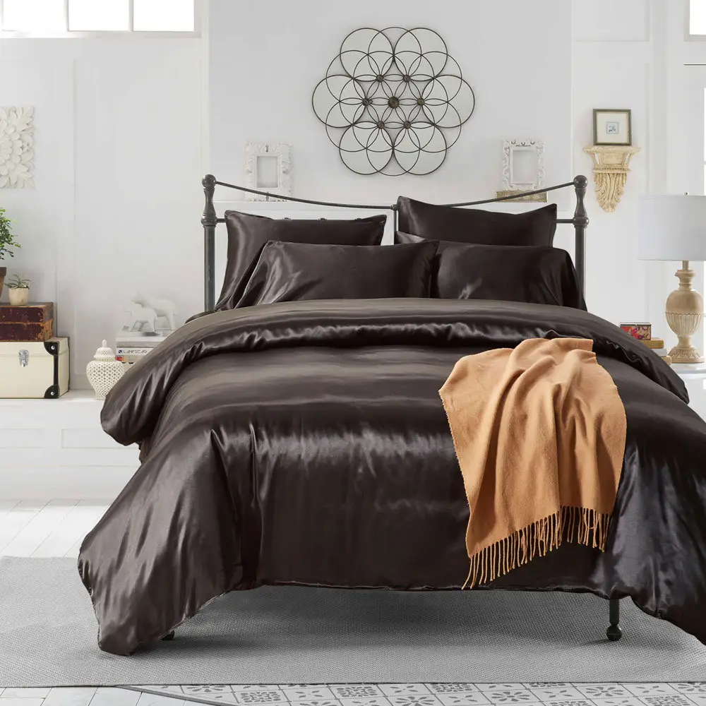 European Luxury Satin Material King Bed Sheet Bed Linen Online Microfiber Duvet Cover Set