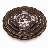 Assiettes de Présentation en Porcelaine Marron Espresso, Ensemble de 6,5, 8, 10,5 et 12 Pouces, Bord Doré Festonné, pour Location de Vaisselle de Mariage et Banquet d'Automne