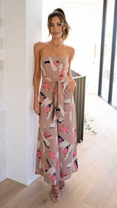 Combinaisons sans bretelles pour femmes habillées été pantalons à jambes larges à la mode imprimé affaires décontracté ceinturé barboteuses formelles en gros - Product Image 4