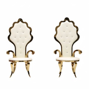 Chaises Trônes Dorées en Gros de Luxe Royal pour <span class=keywords><strong>Mariage</strong></span> du Marié et de la Mariée en Acier Inoxydable, Chaises Trônes Dorées à Dossier Haut - Product Image 4