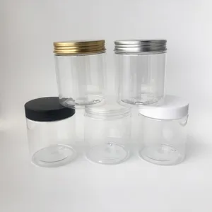PET de plástico de grado alimenticio transparente 250g 250ml tarros con tornillo tapa de plástico tapa para alimentos cosméticos embalaje sin bpa, 8oz PET jar