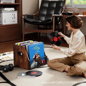 Étagère transfrontalière en bois pour disques vinyles, organisateur d'albums et de CD en bois massif, et étagère à magazines et livres en fer forgé - Product Image 5