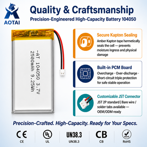 Batterie Li-Polymère Haute Capacité 2500mAh 3.7V 104050 Taille Personnalisée pour Projecteur Portable et Terminal Industriel – Vente Directe Usine - Product Image 1