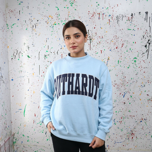 RUTHARDT Winter <b>Mock</b> <b>Neck</b> Sweatshirt 100% Cotton Applique Embroidery Wide <b>Neck</b> Finer Threads - Product Image 1