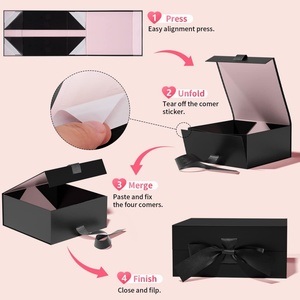 Wholesale Custom Logo Flap Lid Packaging Cardboard Luxury Black Clothing Folding <b>Magnetic</b> <b>Gift</b> <b>Box</b> With Ribbon - Product Image 3