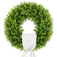 Guirlande carrée en buis artificiel de 19 pouces pour porte d'entrée, décoration murale de ferme, porche, printemps, été, automne, toute l'année