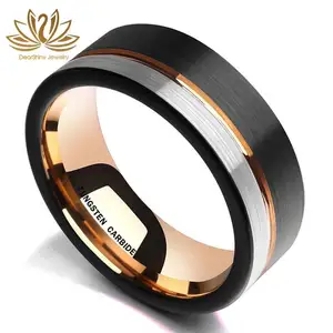 Custom Rings Tri Colors Tungsten Ring Men 4/5/6/7/8/9mm Flat Men Wedding Band Engraved Inner Polishing Manufacturer