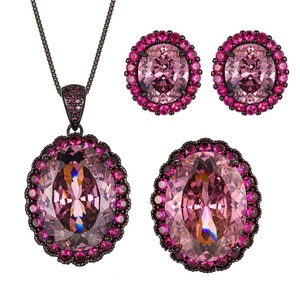 High Quality Eco-friendly Copper Gold Plated Oval Cut 15*20MM Zircon Pendant <b>Earrings</b> <b>Set</b> Statement Jewelry <b>Sets</b> - Product Image 1