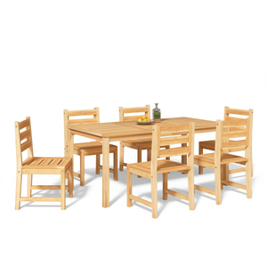 Set da Pranzo da Giardino in Legno di Teak Massiccio per 6 Persone, Arredamento da Esterno Resistente alle Intemperie dal Design Elegante - Product Image 1