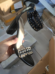 صنادل نسائية مخصصة بكعب عالٍ أسود ومقدمة مفتوحة، أحذية بكعب سميك للسيدات - Product Image 2