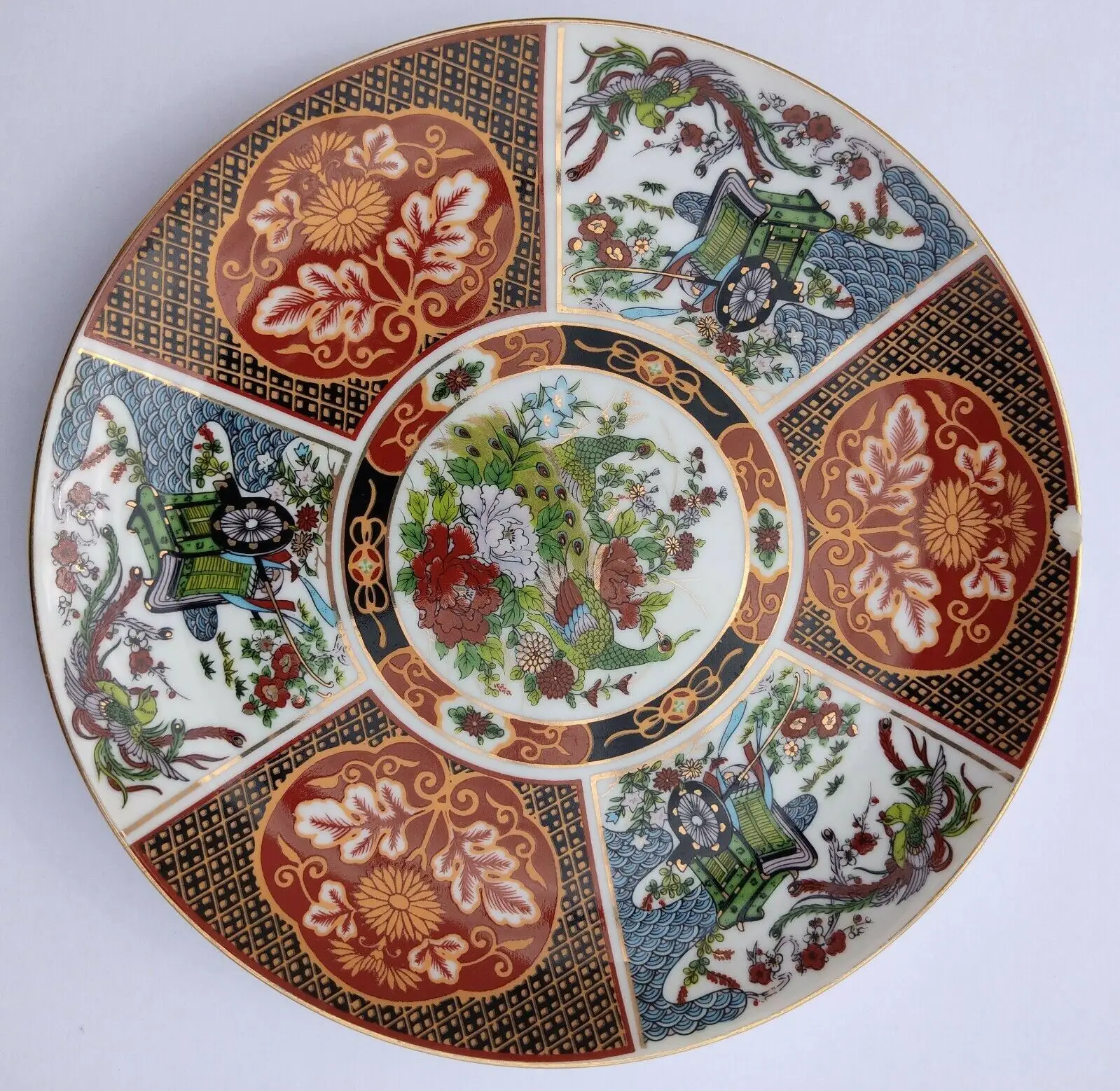 Plato japonés de porcelana Imari policromo, decoración Floral y aviar, plato de porcelana japonés fino
