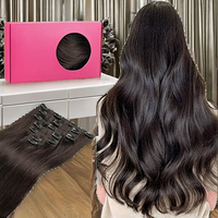 Extensiones de Cabello Natural Chino con Clip, Puntas Gruesas, Color Marrón Oscuro, Extensiones de Cabello Remy, Postizos para Trenzas de Cabello Virgen