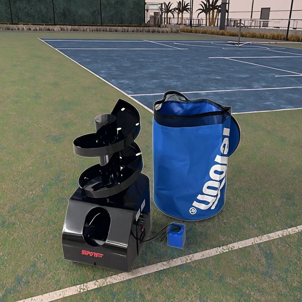 ERMA Black Stainless Steel Sports Training Eco-Friendly Tennis Throwing Serving Machine 3-4 Hours Mobile Power 12V 800-1000MAH