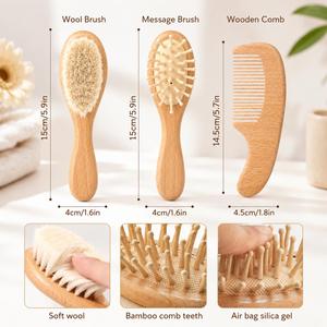 Ensemble de 3 brosses et peignes pour bébé personnalisés gravés, modernes et multifonctionnels, pour filles et garçons, brosse à cheveux en bois doux personnalisée, cadeau pour nouveau-né - Product Image 5