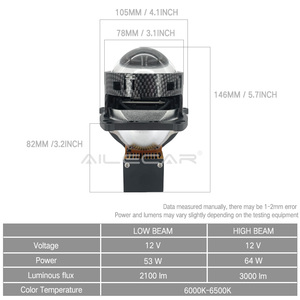 3 Inch Bi Led Projector Lens Hi/Lo Beam Tir Prisma Projector Lens Universele Auto Verlichting Bi-Led Projector Koplamp Koolstofvezel - Product Image 5