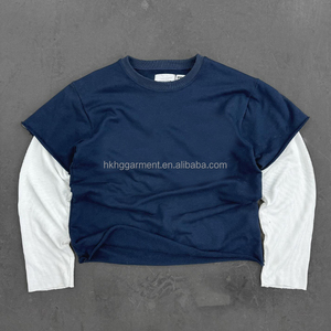 Custom screen Screen Print <b>Waffle</b> Thermal cotton Fabrics Long Sleeve Double Layers Oversized Boxy Fit Acid Washed Men <b>Shirt</b> - Product Image 1