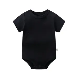 Wholesale Custom Baby Clothes 100% Cotton Solid Color Short Sleeve Baby Bodysuit Spring Summer