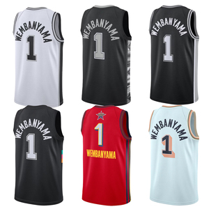 Pria # 1 Jersey Basket Wembanyama San Antonio Custom, Baju Basket Jahit Bordir, Seragam Remaja, Pakaian Olahraga dengan Logo - Product Image 1