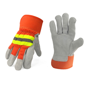 Guantes de trabajo duraderos de cuero dividido resistentes al calor con cinta reflectante alta - Product Image 1
