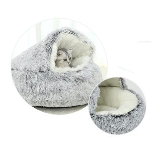 Cama Redonda de Felpa Larga de Alta Calidad para Mascotas, Cálida para Invierno, Semi-Cerrada, Nido para Dormir para Gatos, Casa Moderna de Lujo para Mascotas - Product Image 1