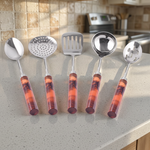 Ensemble d'outils de cuisine de qualité supérieure 5 pièces poignée de luxe en résine avec ensemble d'outils de cuisine élégants en acier inoxydable - Product Image 3