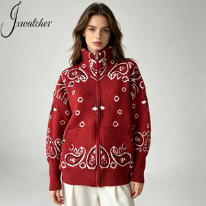 Manteau en tricot jacquard à col roulé, nouvelle mode printemps 2026, <span class=keywords><strong>cardigan</strong></span> rétro polyvalent à fermeture éclair pour <span class=keywords><strong>femme</strong></span>, pull en tricot à manches longues - Product Image 2