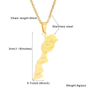 Collares con Colgante <span class=keywords><strong>de</strong></span> <span class=keywords><strong>Mapa</strong></span> Nacional <span class=keywords><strong>de</strong></span> Marruecos Esmaltado, Impermeables, <span class=keywords><strong>de</strong></span> Acero Inoxidable que No se Deslustra, Venta al por Mayor para Hombres y Mujeres - Product Image 4