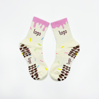 Chaussettes de sport personnalisées antidérapantes Pilates Crème Rose Motif coloré à pois pour le yoga, l'entraînement et le quotidien – Adorables