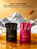 Lot de bâtonnets de miel de Shilajit pur de l'Himalaya OEM – Formule GOLD+ pour l'énergie et la vitalité des hommes et des femmes – Coffret couple puissant