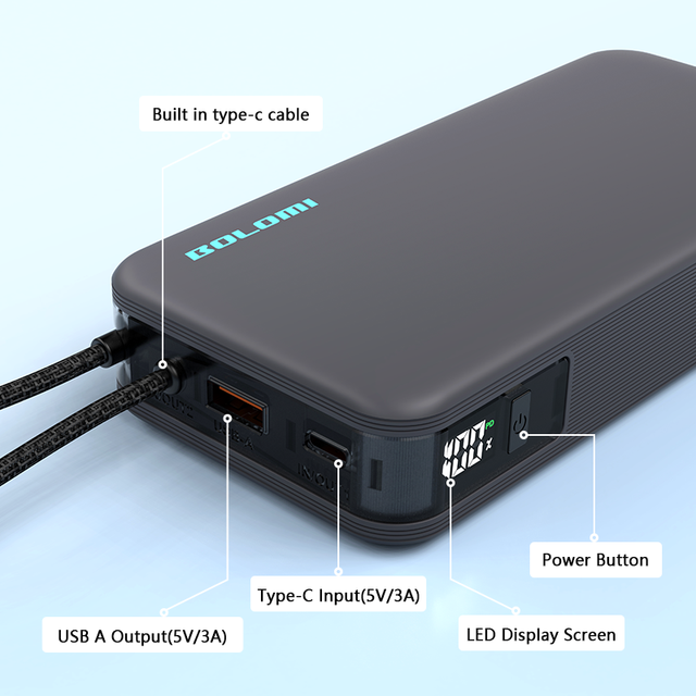 Factory Supply PD22.5W Rohs Battery Power Bank Private Design 10000mAh/20000mAh Power Banks with Built-in Cable Power Bank