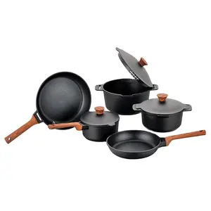 Set peralatan masak aluminium cor 8 potong klasik dengan bola lapisan antilengket berkelanjutan logam cor