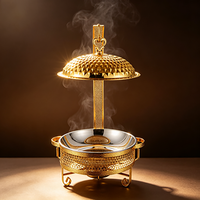 Chauffe-plat de buffet FLEYGold en acier inoxydable avec brûleur à alcool, support surélevé et couvercle décoratif en dôme pour service de banquet