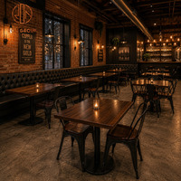 Solution tout-en-un Ron Group pour restaurant : banquette en cuir capitonné, table carrée en bois, ensemble de chaises en métal, mobilier commercial