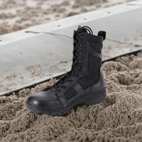Bottes tactiques noires pour hommes, en cuir imperméable, avec lacets longs en caoutchouc, protection anti-perforation, semelle extérieure à double densité