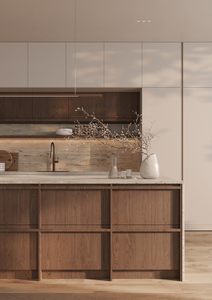 Conjunto de Muebles personalizados con diseños de gabinetes de roble blanco moderno, fabricante de gabinetes de cocina de chapa de madera japonesa listos para montar - Product Image 2