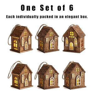 Ornements de Noël en bois à LED, pendentifs en forme de maison lumineuse pour la fête de Noël - Product Image 2