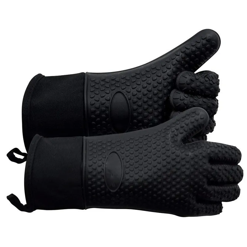 Heat Resistant Gloves BBQ Kitchen Silicone Oven Mitts Long Waterproof Non-Slip Potholder Grilling Gloves for Barbecue
