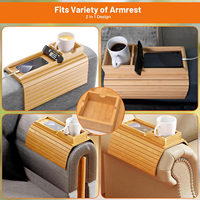 Plateau pliable en bambou pour accoudoir de canapé avec porte-gobelet amovible - Organisateur universel antidérapant pour canapé pour boissons, collations et téléphones