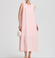 Neues Design Ärmelloses Tank-Kleid Lässiges Weites Maxi-Kleid mit Unsichtbarer Tasche Maßgeschneiderter Langer Rock O-Ausschnitt Leinen-Baumwolle Gewebtes Damenkleid