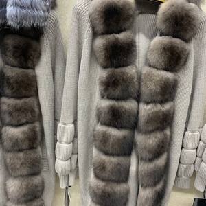 เสื้อโค้ทขนสัตว์แท้แฟชั่น แต่งขอบด้วยขนสัตว์ สำหรับผู้หญิง สไตล์ลำลอง ผ้าขนสัตว์ถัก คาร์ดิแกนขนสุนัขจิ้งจอกยาวสำหรับผู้หญิง - Product Image 2