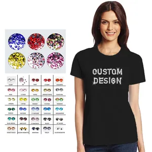 Camiseta personalizada con transferencia de diamantes de imitación para mujer, camiseta con purpurina, ropa personalizada con diamantes de imitación