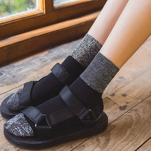 <span class=keywords><strong>Chaussettes</strong></span> mi-mollet pour femme, printemps-automne, en coton avec fil doré et argenté, fil brillant, respirantes, tendance - Product Image 5