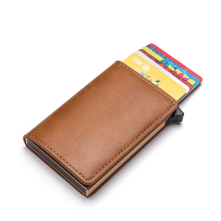 High Quality Business Pu Leather Slim Wallet Man Holder Credit Card Holder Rfid Blocking Aluminum Pop Up Card Wallet