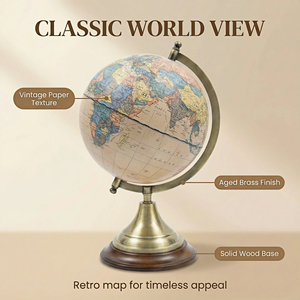Globo Terráqueo Vintage de 20 cm con Base de Metal Bronce, Mapa de Papel Tradicional, Decorativo, Antiguo, Inglés, para Oficina, Geografía, Educación - Product Image 6
