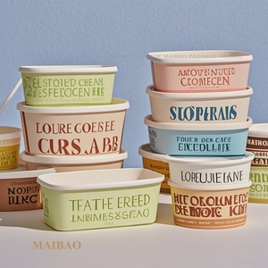 ภาชนะใส่ไอศกรีมทรงสี่เหลี่ยมแบบใช้แล้วทิ้งสำหรับอ่างน้ำพร้อมฝาปิดถ้วยกระดาษสี่สั่งพิมพ์ลายได้ตามต้องการ - Product Image 5