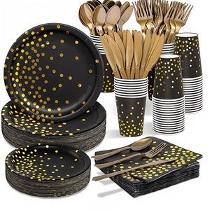 DAMAI - Vajilla Desechable de Papel Azul y Dorado para Fiestas, Platos, Servilletas y Vasos de Papel con Puntos Dorados y Azules para Bodas y Baby Showers - Product Image 4